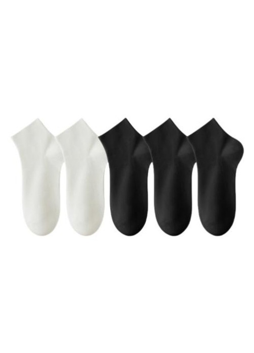 Set 5 perechi sosete dama, Omelivon, bumbac, elastic, respirabil, alb/negru, One Size