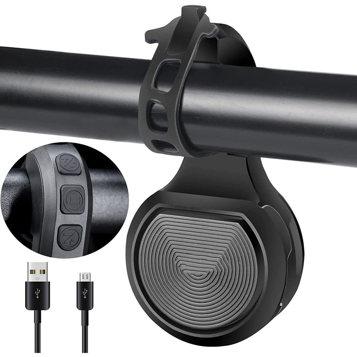 Sonerie bicicleta Haiaveng, electrica, USB reincarcabila, 80-130dB, waterproof IPX6, pentru ghidon 22-32 mm