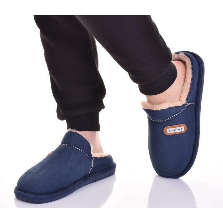 Мъжки чехли, Martinus, велур, гъвкава гумена подметка, сини, 46 EU