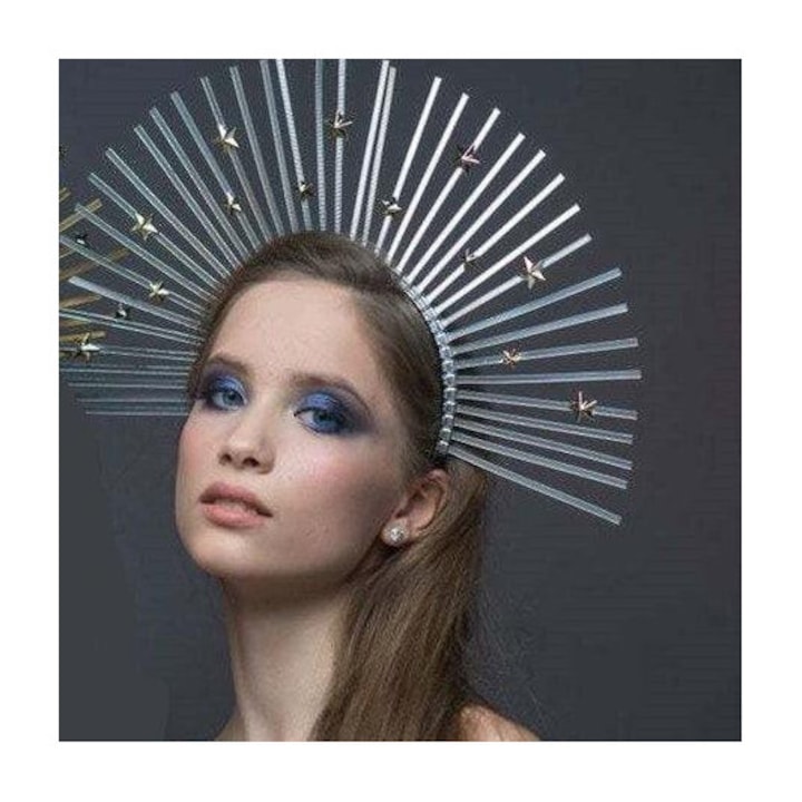 Tiara Halo, handmade, argintie, cu stelute, Emma C2, Pursehuit