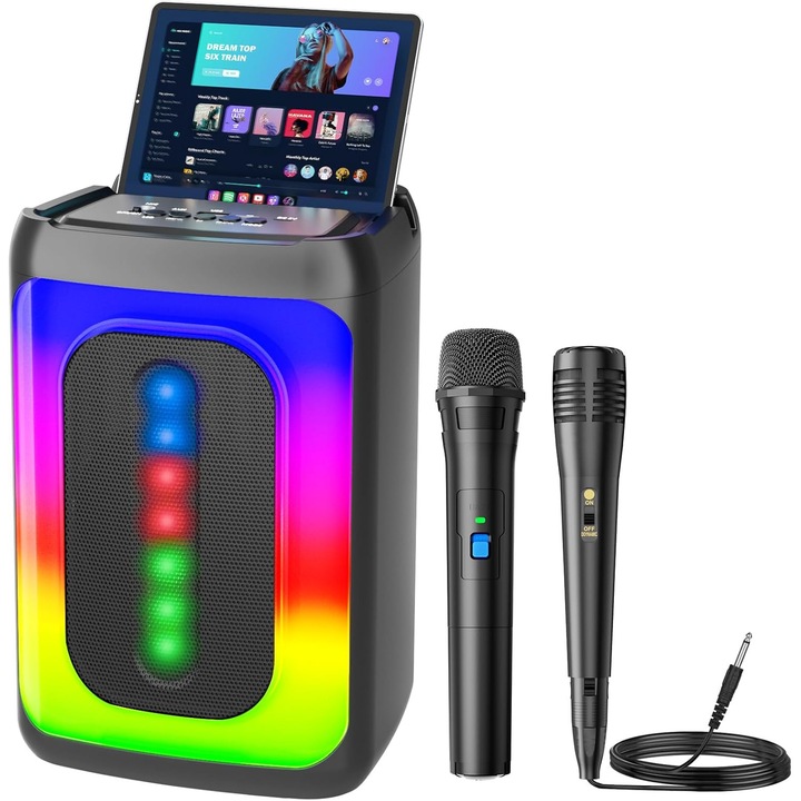 Преносима караоке тонколона Ankuka с Bluetooth, два микрофона, безжичен, батерия 6-8 часа, TWS, AUX, USB, черен