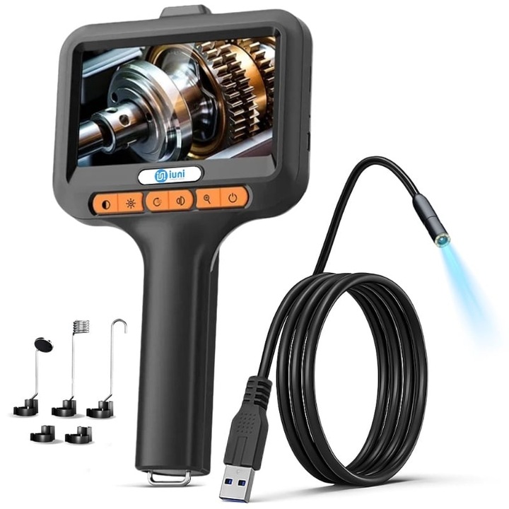 Camera Inspectie Auto Industriala iUni VC43-AV, Ecran IPS 4.3", Cablu Semirigid, Lungime 2M, 1080P, 8 LED-uri ajustabile, Lentila 8mm, Rezistenta la Apa IP67, 2600mAh