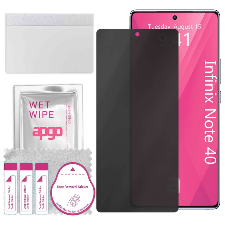 Folie de protectie PRIVACY apgo pentru Infinix Note 40 – efect anti-spionaj, hidrogel, full glue, 5D, mat, ultra-subtire