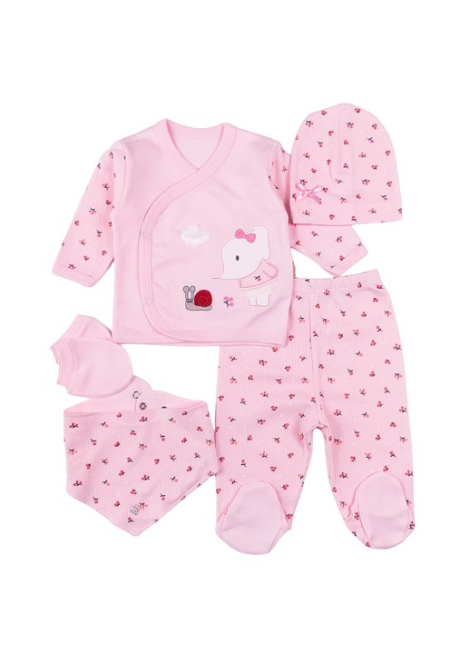 Set nou nascuti fetite, 5 piese, model Elefantel 62 CM
