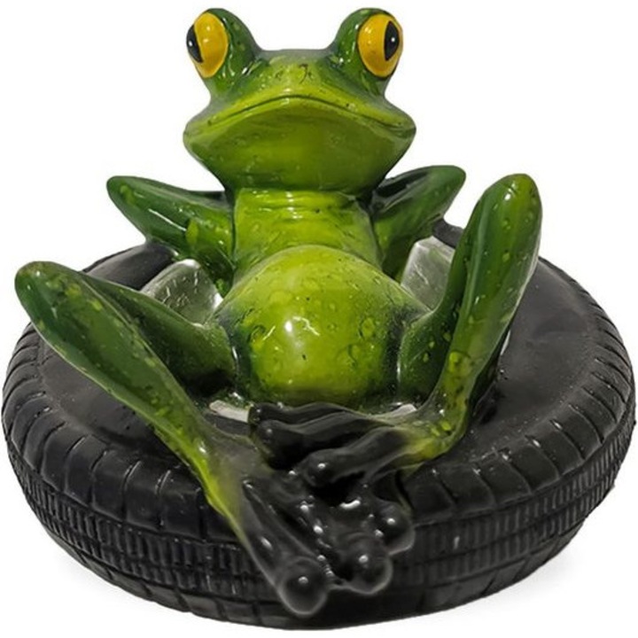 Figurina decorativa pentru gradina Haiaveng, model broasca, verde/negru