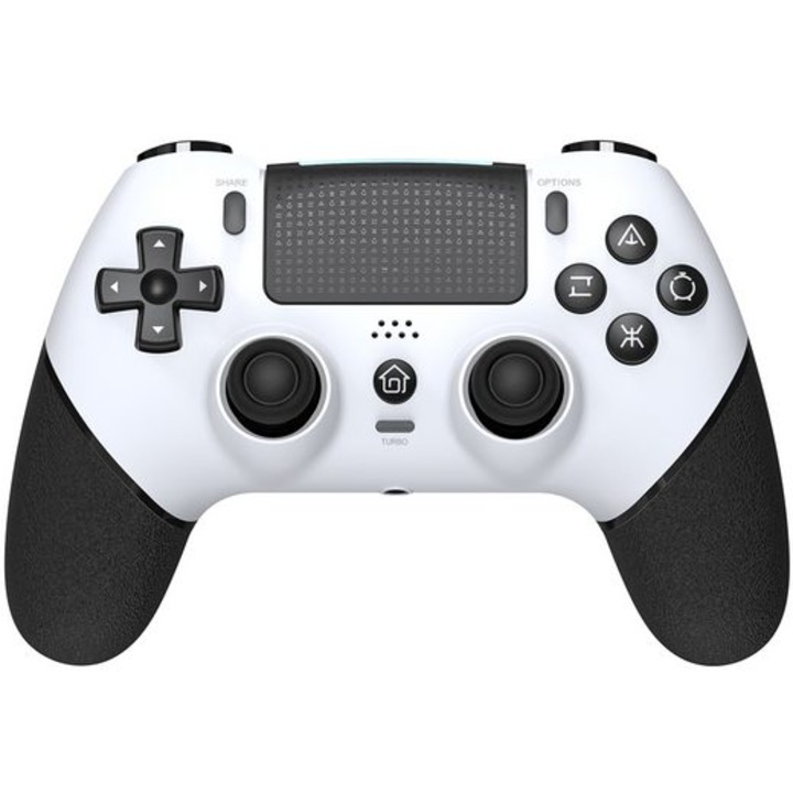 Controler Wireless Haiaveng, pentru PS4, 1000mAh, vibratie duala, senzor gyro 6 axe, alb/negru