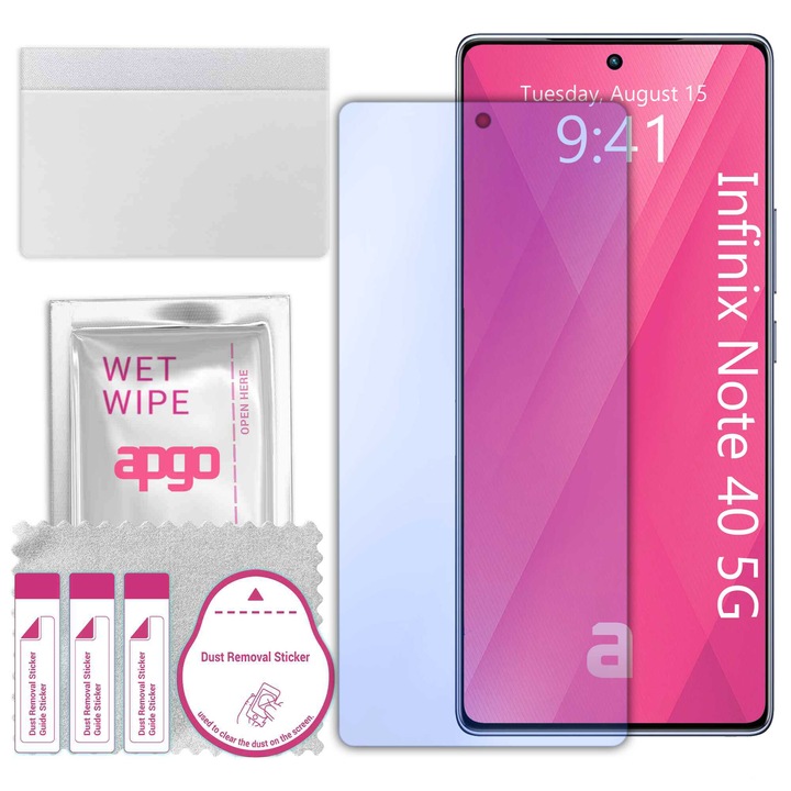 Apgo защитно стъкло за Infinix Note 40 5G - хибридно стъкло, протектор за екран, гланцово, професионално гъвкаво хибридно стъкло, 9H, пълно лепене
