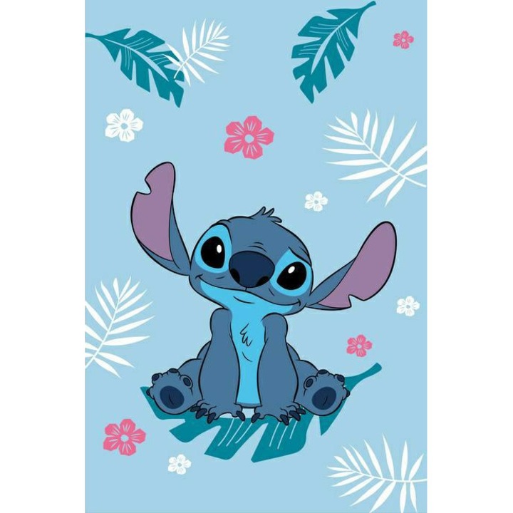 Patura polar 100x150 Lilo and Stitch, Jerry Fabrics, 100% poliester, albastra