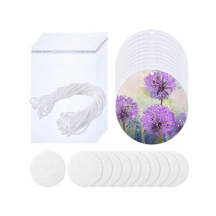 30 db-os szublimálható autós légfrissítő készlet, kerek, fehér, filc, 8,8 cm