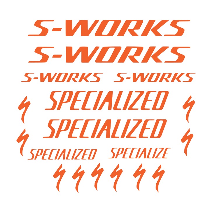 Set Stickere profesionale cadru bicicleta Specialized/S-Works, Portocaliu