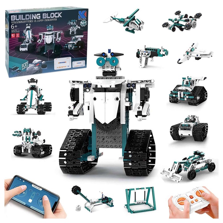3 az 1-ben intelligens robot távirányítóval és alkalmazással – STEM oktatási készlet 612 darabos, Bluetooth vezérlésű, programozható, Technic Line