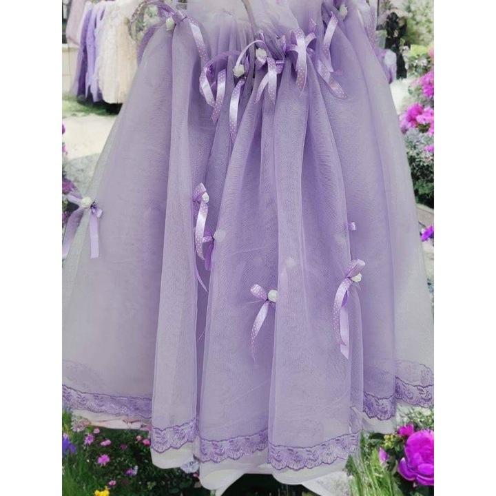 Aranjament din Tul pentru cristelnita Botez, cu funde si Dantela