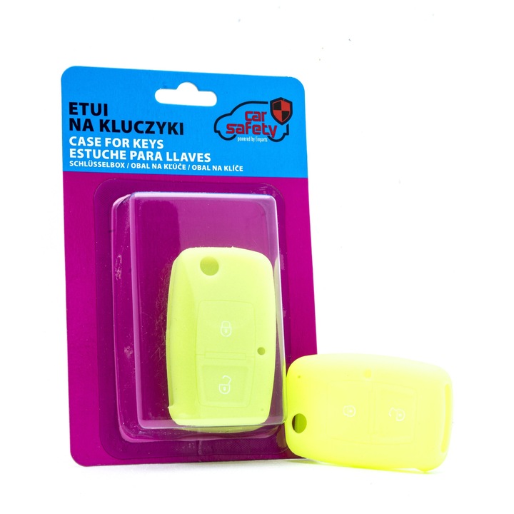 Autókulcs tok, szilikon, CARSAFETY, neon zöld, ellenálló anyag, kompatibilis különböző modellekkel