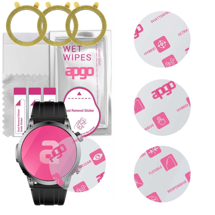 3 darabos védőszemüveg készlet Armodd Silentwatch 7 Pro GPS órához - apgo, teljes ragasztóval ellátott, hibrid üveg, fényes, órakijelző-védelem, karcálló