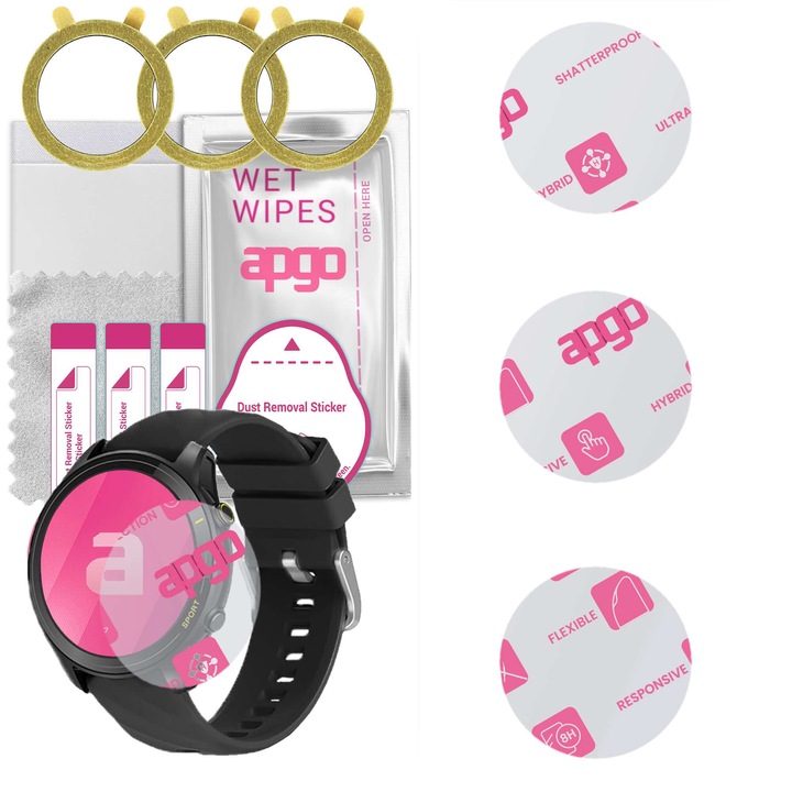 Set de 3 sticle de protectie pentru ceas awei H36 Smartwatch – apgo, full glue, sticla hibrida, lucioasa, protectie pentru afisajul ceasului, anti-zgarieturi