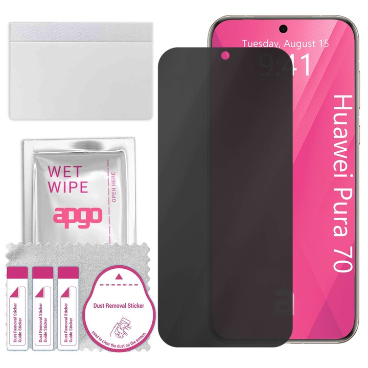 Sticla de protectie PRIVACY apgo pentru Huawei Pura 70 – sticla hibrid, full glue, flexible glass