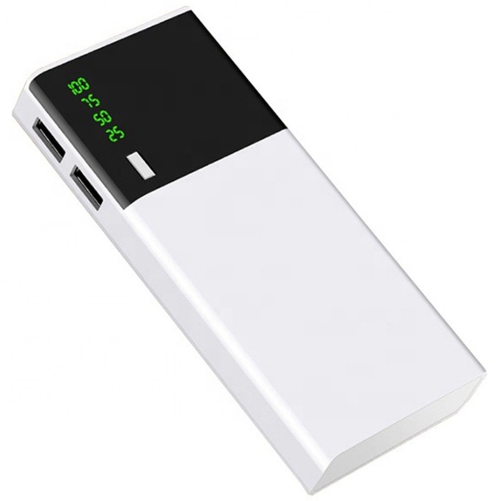 Power bank Nova X9 Pro, 20000 mAh, 2x USB-A, Display LED, Alb perlat, 138x63x22mm
