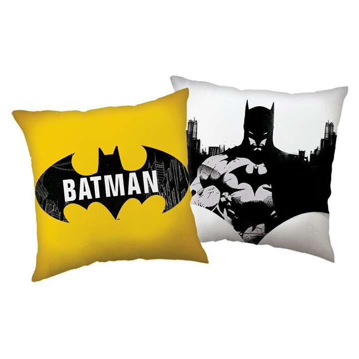 Jerry Fabrics díszpárna, Batman, 40x40cm, sárga-fehér