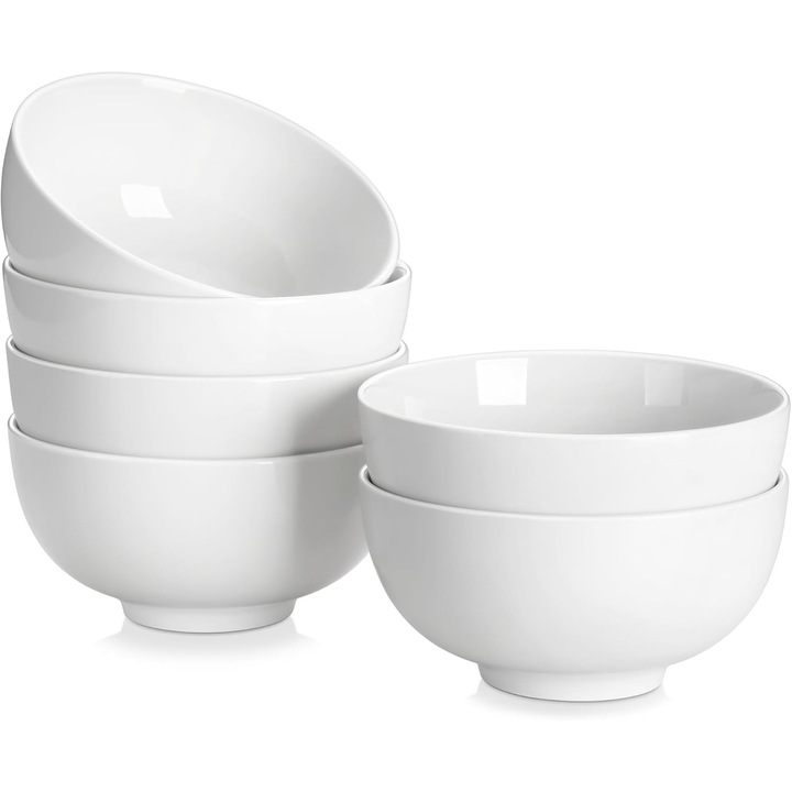 Set boluri portelan Malacasa, 6 buc, alb, 15x7,6cm, 770ml