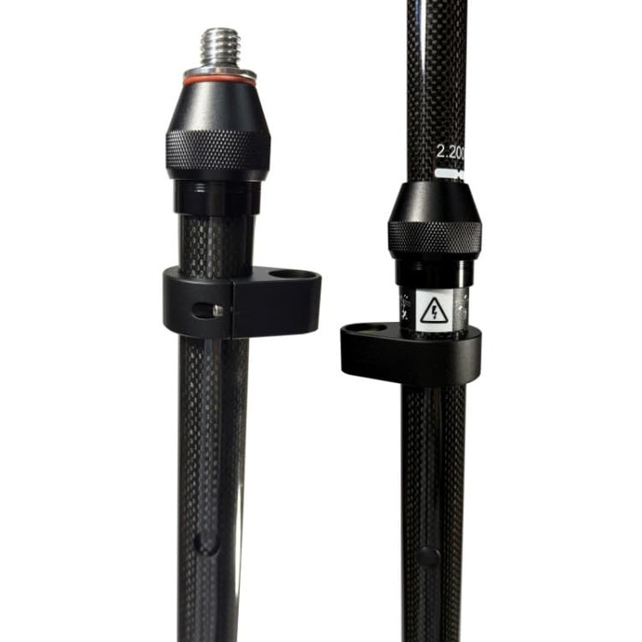 Stalp de topografie din carbon 2.20m pentru GPS GNSS TwistLock, 3 inaltimi fixe, nivel cu bula de aer, 5/8", ultra-usor 0.80kg, cu prisma de topografie GPS