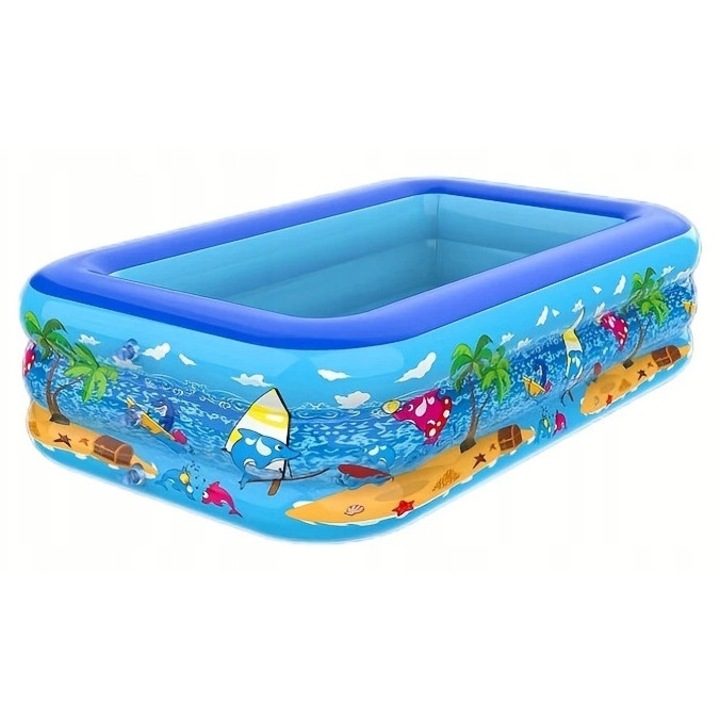 Piscina gonflabilă pentru copii, dreptunghiulară, multicoloră, 140x90x45cm