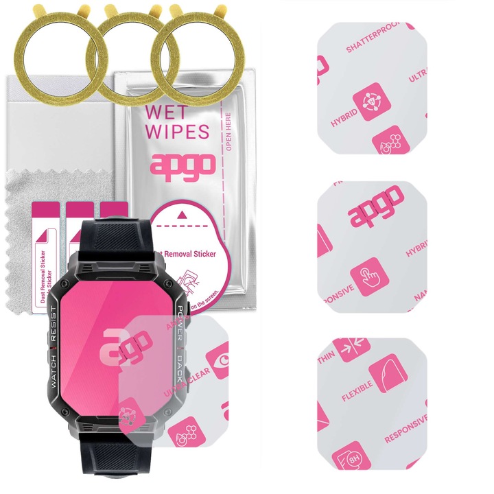 Комплект от 3 протектора за часовник Watchmark Outdoor Ultra - apgo, пълно лепило, хибридно стъкло, гланцово, защита на дисплея на часовника, защита от надраскване