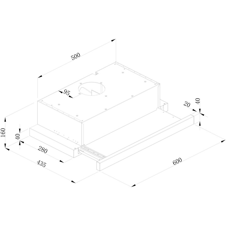 Hota incorporabila telescopica Tesla DT600AXB, 2 motoare, Putere de absorbtie 350m3/h, 2 viteze, Led 2W, 60 cm, Inox/sticla neagra