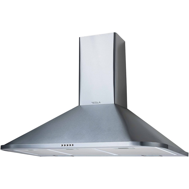 Hota decorativa semineu Tesla DC900AXP, 1 motor 190W, Putere de absorbtie 630 m3/h, 3 viteze, Led 2x2W, 90 cm, Inox