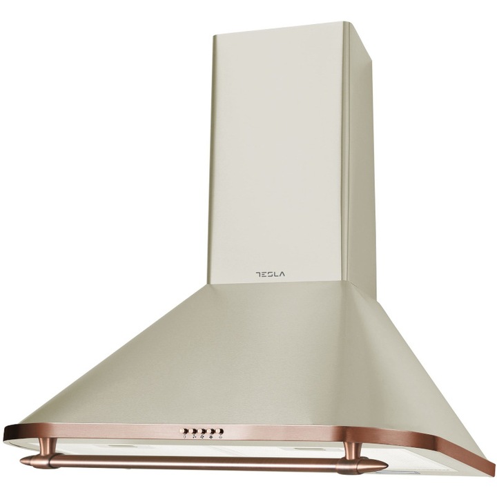 Hota decorativa retro Tesla DC600AIP, 1 motor 190W, Putere de absorbtie 630 m3/h, 3 viteze, Led 2x2W, 60 cm, Crem rustic