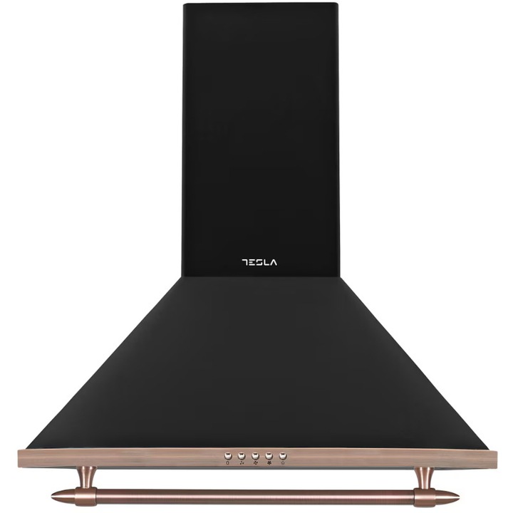 Hota decorativa retro Tesla DC600ABP, 1 motor 190W, Putere de absorbtie 630 m3/h, 3 viteze, Led 2x2W, 60 cm, Negru rustic