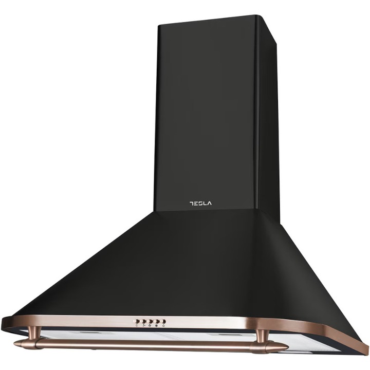 Hota decorativa retro Tesla DC600ABP, 1 motor 190W, Putere de absorbtie 630 m3/h, 3 viteze, Led 2x2W, 60 cm, Negru rustic