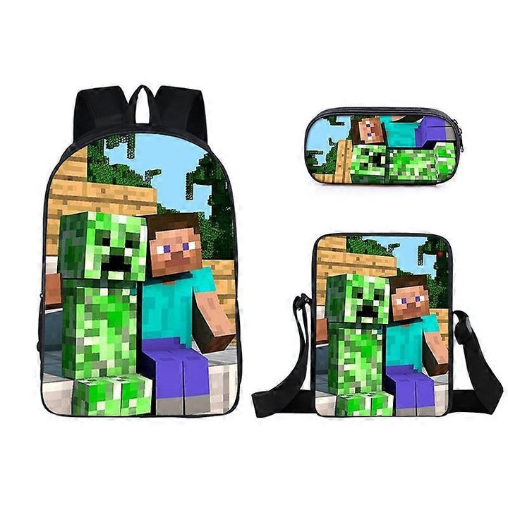 Ghiozdan scolar Benobby Kids Minecraft pentru elevi de scoala primara si secundara, set de trei piese pentru rucsacuri periferice pentru joc Minecraft, 10 bucati - Nmaov
