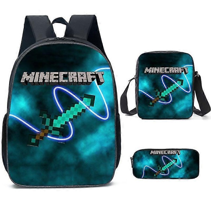 Ghiozdan scolar Benobby Kids Minecraft pentru elevi de scoala primara si secundara, set de trei piese pentru rucsacuri periferice pentru joc Minecraft, 43 - Nmaov