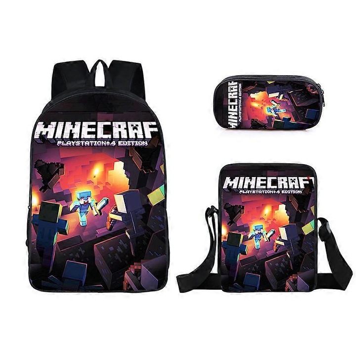 Ghiozdan scolar Benobby Kids Minecraft pentru elevi de scoala primara si secundara, set de trei piese pentru rucsacuri periferice pentru joc Minecraft, 13 piese - Nmaov