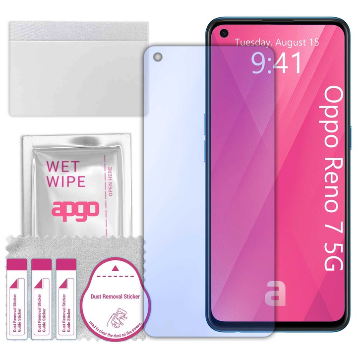 apgo защитно стъкло за Oppo Reno7 5G - хибридно стъкло, протектор за екран, гланцово, професионално гъвкаво хибридно стъкло, 9H, пълно лепене