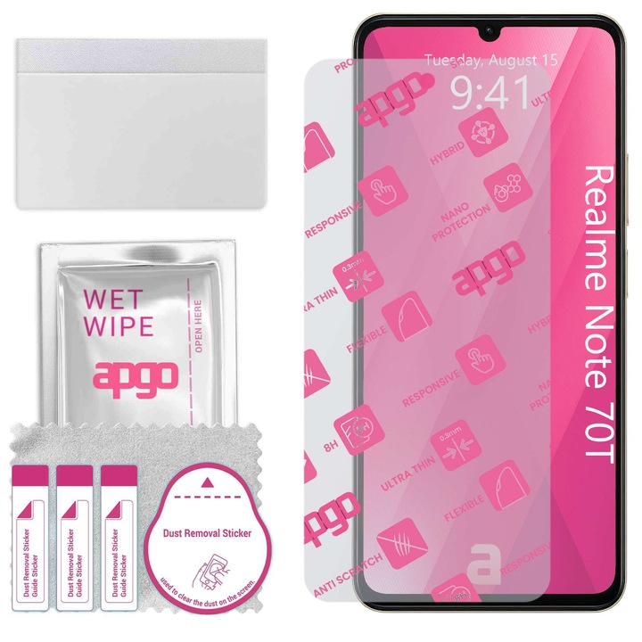 Apgo защитно стъкло за Realme Note 70T - хибридно стъкло, протектор за екран, гланцово, гъвкаво хибридно стъкло, пълно лепене