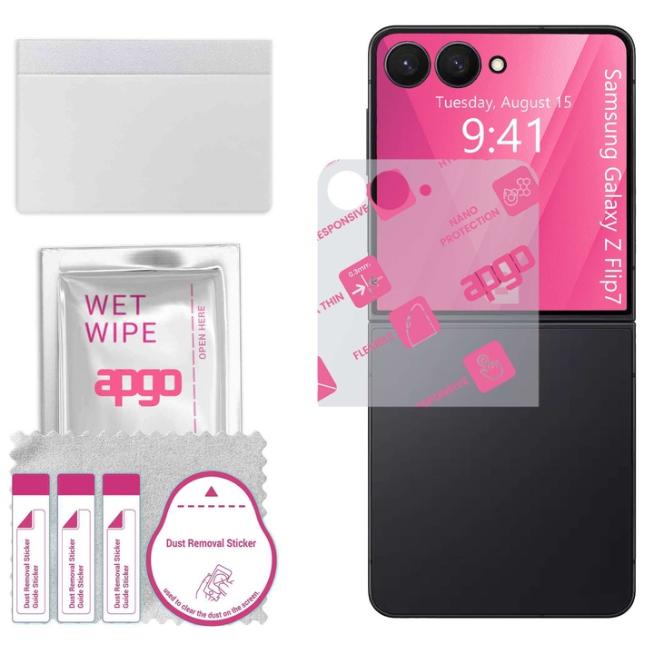 apgo защитно стъкло за Samsung Galaxy Z Flip7 - хибридно стъкло, протектор за екран, гланцово, гъвкаво хибридно стъкло, пълно лепене