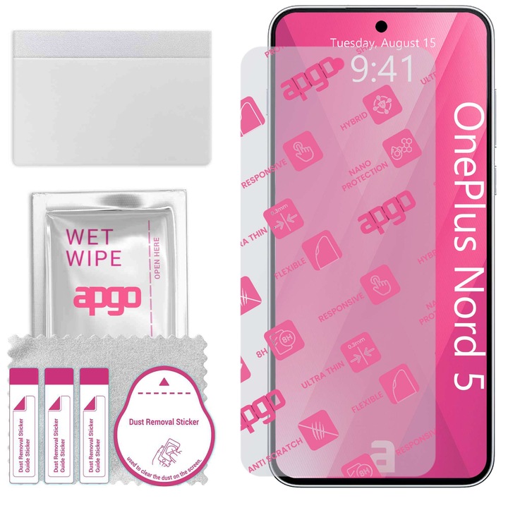 Sticla de protectie apgo pentru OnePlus Nord 5 – sticla hibrida, securizata pentru display, lucioasa, flexible Hybrid Glass, full glue