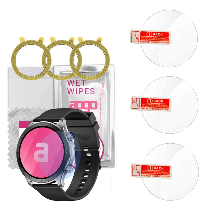 3x Folie de protectie din sticla securizata 9H pentru smartwatch Riversong Motive 9 Pro