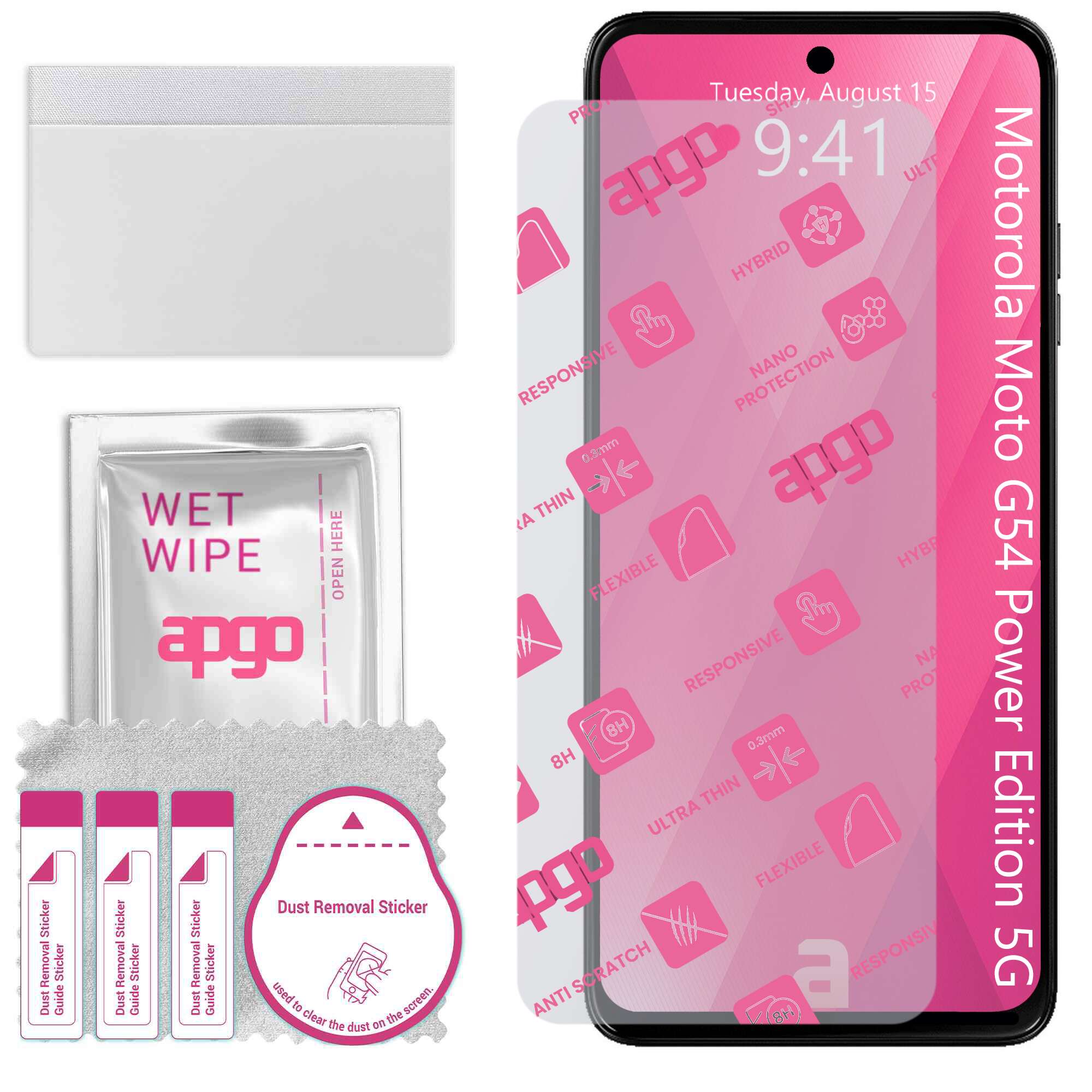 Sticla de protectie apgo pentru Motorola Moto G54 Power Edition 5G – sticla hibrida, securizata pentru display, lucioasa, flexible Hybrid Glass, full glue