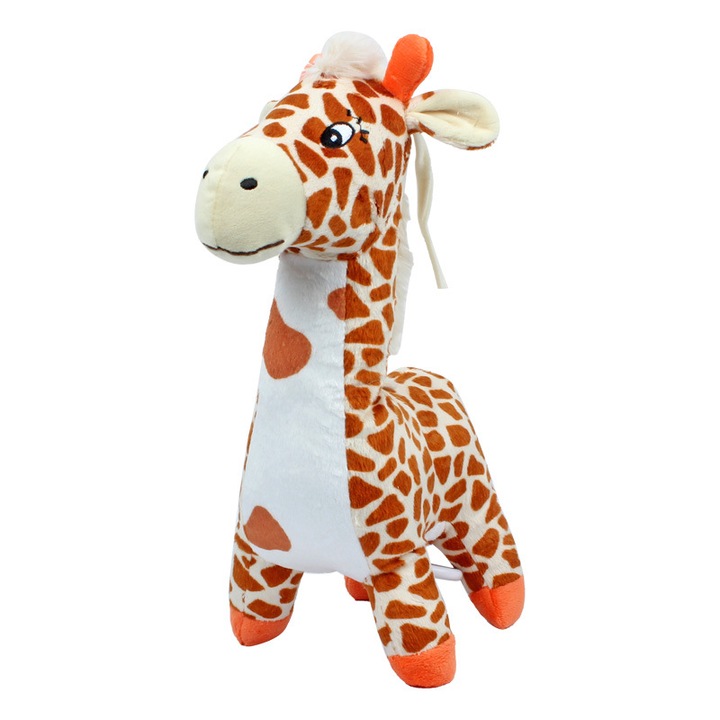 Jucarie plusata girafa cu flori - Mobile pentru pat, muzicala, 33 cm, maro- Jucarie de masina sau papusa calmante pentru copii