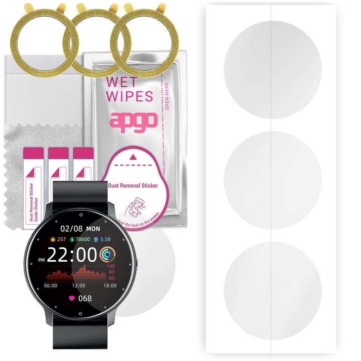 3 darabos védőfólia készlet GO4FIT GF03 órához - apgo, biztonsági fólia, hidrogel, fényes, karcálló, professzionális képernyővédelem