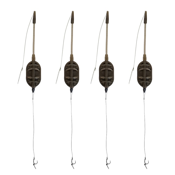 Set 4 monturi method feeder, cu tija long cast fixa 100gr