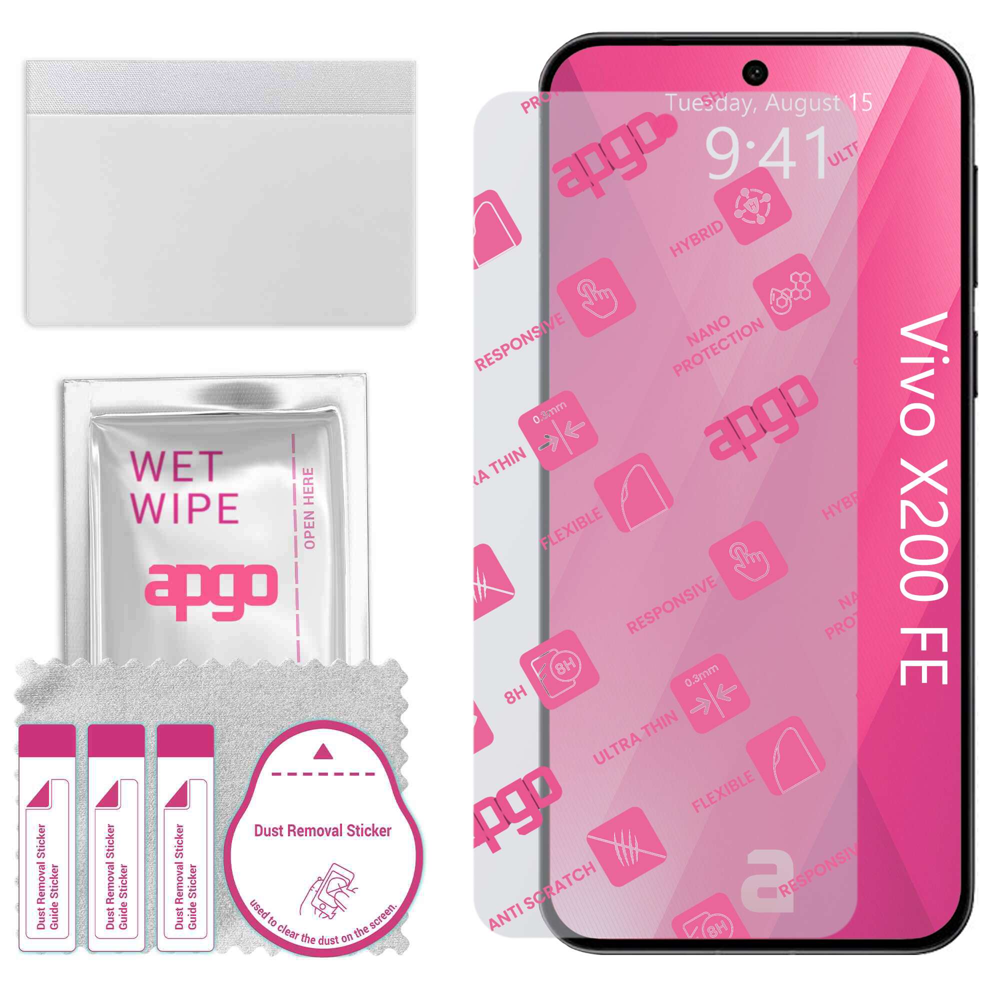 Sticla de protectie apgo pentru Vivo X200 FE – sticla hibrida, securizata pentru display, lucioasa, flexible Hybrid Glass, full glue
