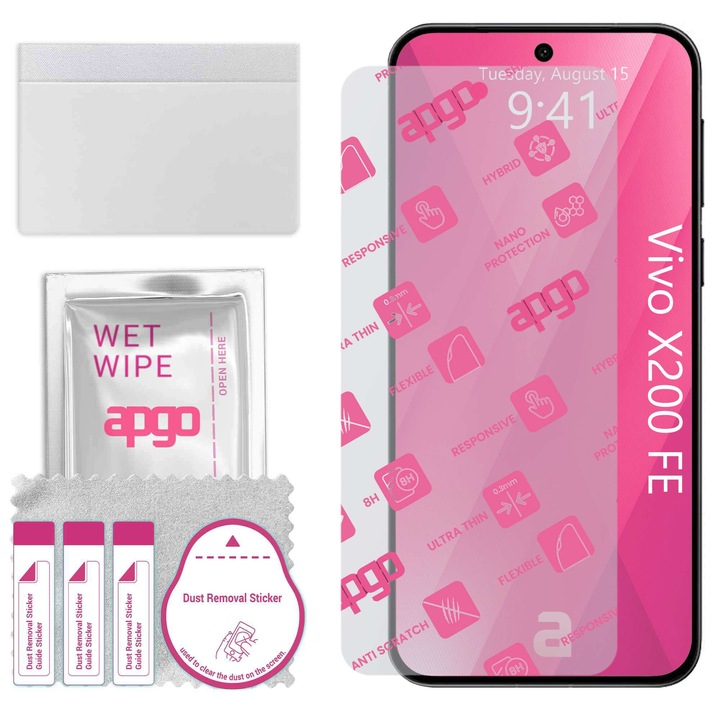Sticla de protectie apgo pentru Vivo X200 FE – sticla hibrida, securizata pentru display, lucioasa, flexible Hybrid Glass, full glue