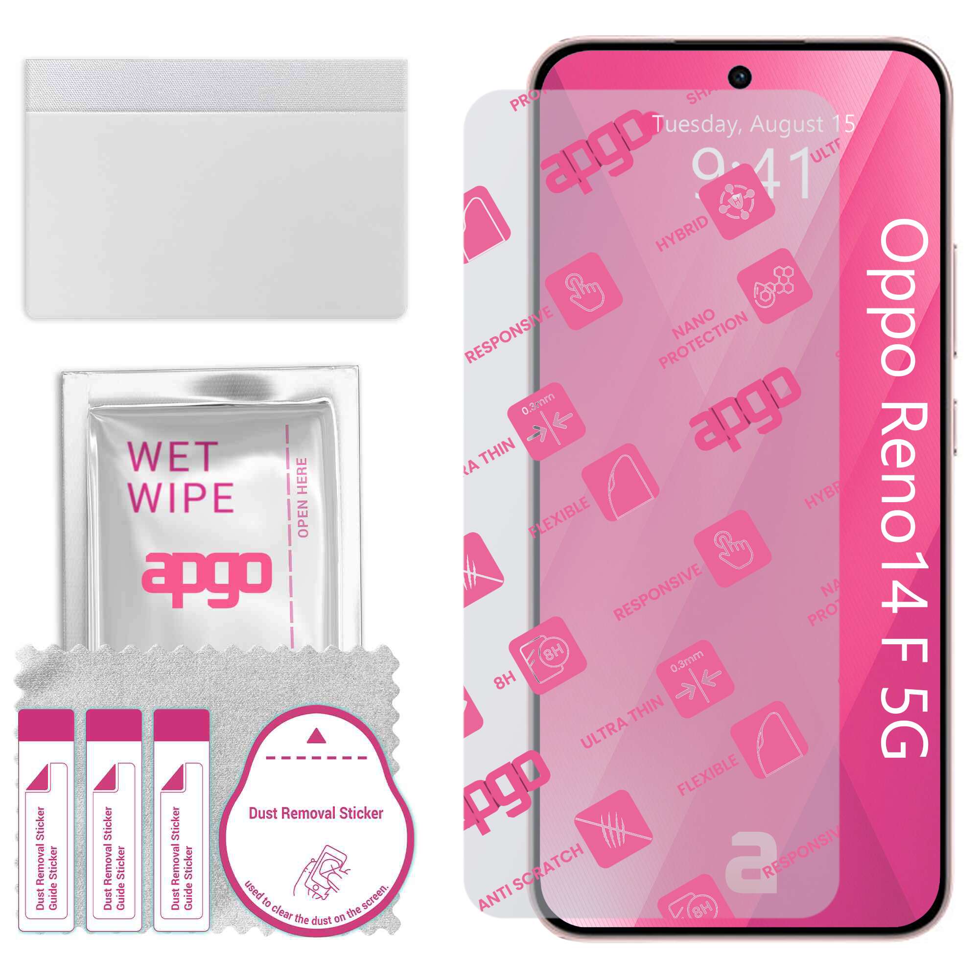 Sticla de protectie apgo pentru Oppo Reno14 F 5G – sticla hibrida, securizata pentru display, lucioasa, flexible Hybrid Glass, full glue