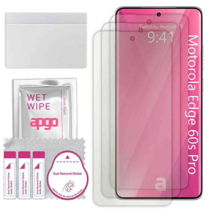3x МАТОВ apgo протектор за екран за Motorola Edge 60s Pro - самозалепващ се, цял дисплей, хидрогел, защита от надраскване, пълно лепене, 5D
