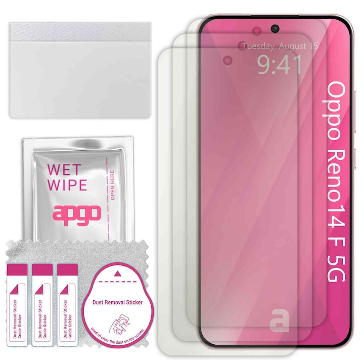 3x folie de protectie MAT MATTE apgo pentru Oppo Reno14 F 5G – autoadeziva, afisare completa, hidrogel, anti-zgarieturi, full glue, 5D
