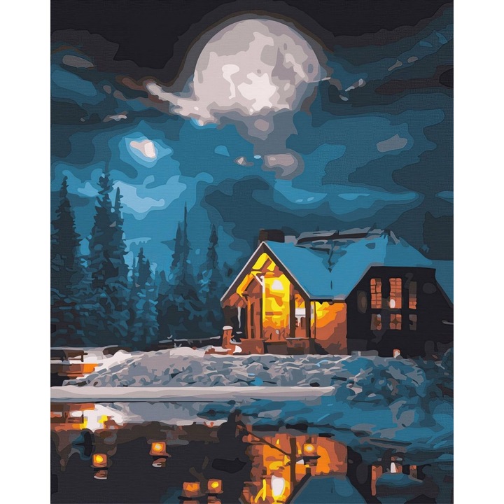 Комплект за рисуване по номера Lesna Noc, 40x50 см, 25 цвята, с платно, четки и рамки