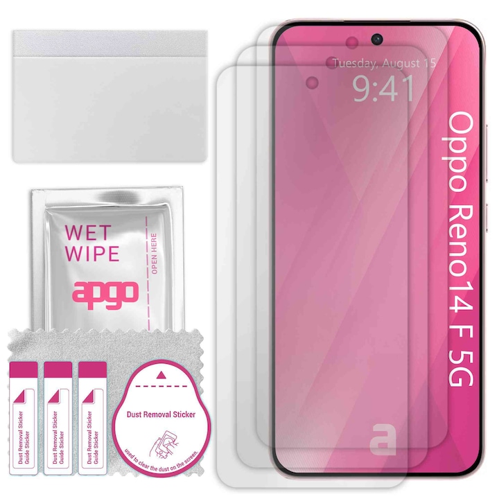 3x apgo протектор за екран за Oppo Reno14 F 5G - цял дисплей, гланцов, хидрогел, пълно лепило, 5D
